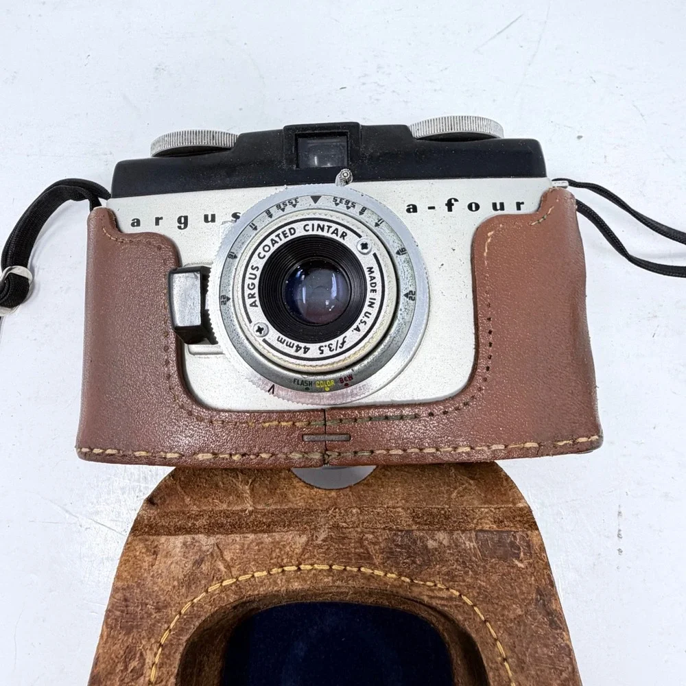 Vintage Argus A-Four 35mm Film Camera f/3.5 44mm Cintar Lens Leather Case Meter